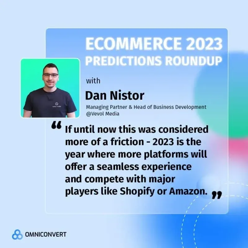 Ecommerce 2023 predictions roundup banner with quote from Dan Nistor