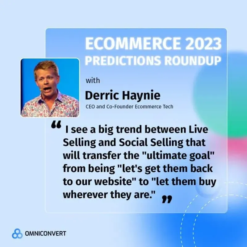Ecommerce 2023 predictions roundup banner with quote from Derric Hayne