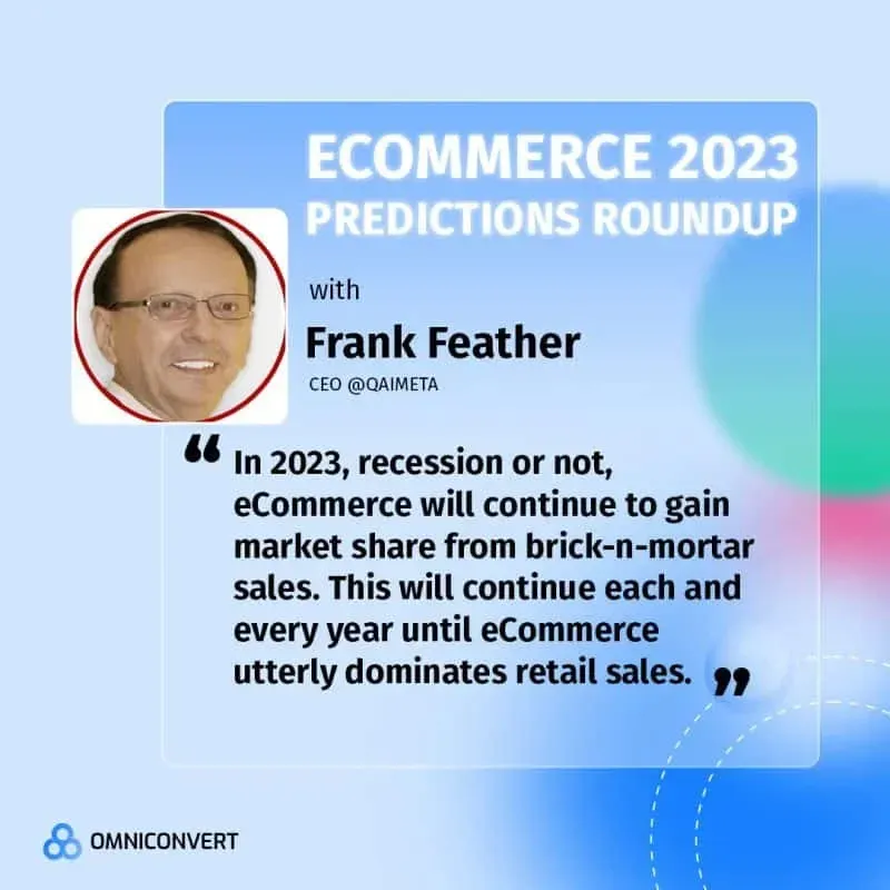 Ecommerce 2023 predictions roundup banner with quote from Frank Feather