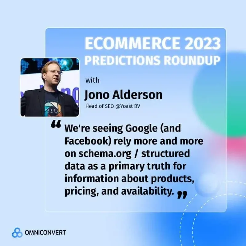 Ecommerce 2023 predictions roundup banner with quote from Jono Alderson
