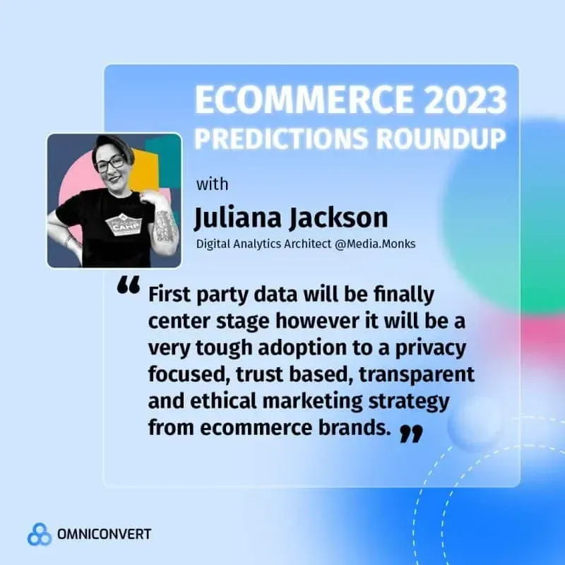 Ecommerce 2023 predictions roundup banner with quote from Juliana Jackson