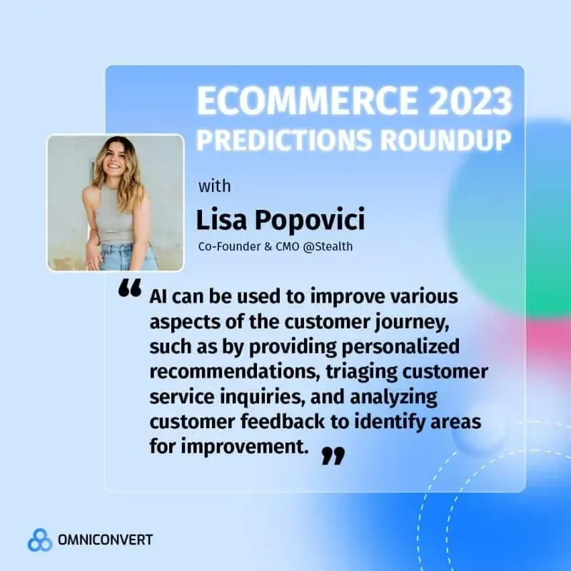 Ecommerce 2023 predictions roundup banner with quote from Lisa Popovici