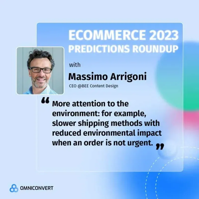 Ecommerce 2023 predictions roundup banner with quote from Massimo Arrigoni