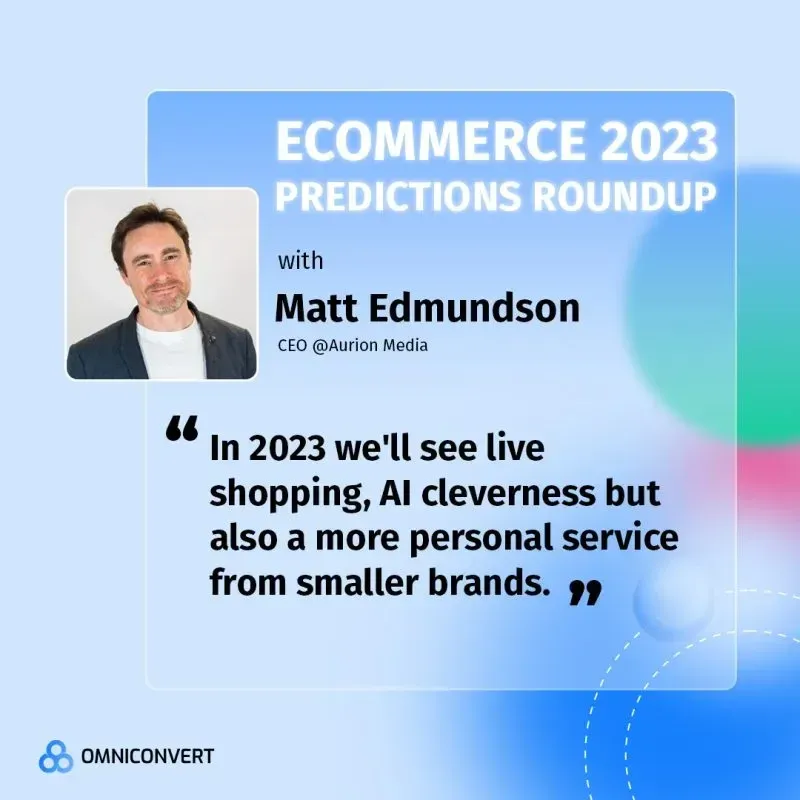 Ecommerce 2023 predictions roundup banner with quote from Matt Edmundson