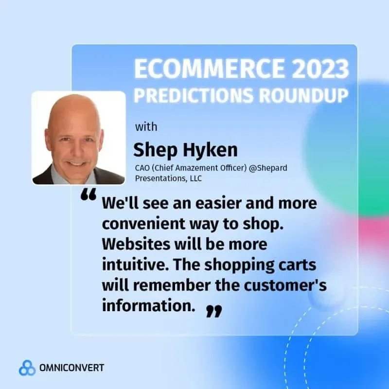 Ecommerce 2023 predictions roundup banner with quote from Shep Hyken