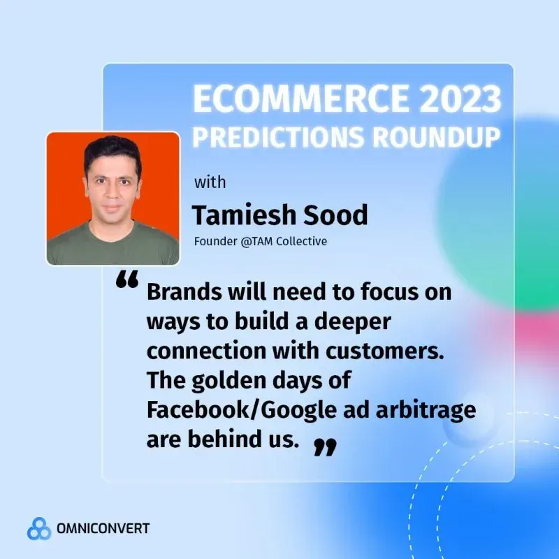 Ecommerce 2023 predictions roundup banner with quote from Tam Sood