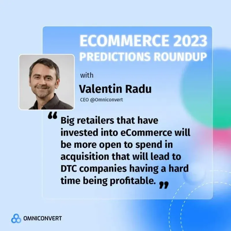 Ecommerce 2023 predictions roundup banner with quote from Valentin Radu