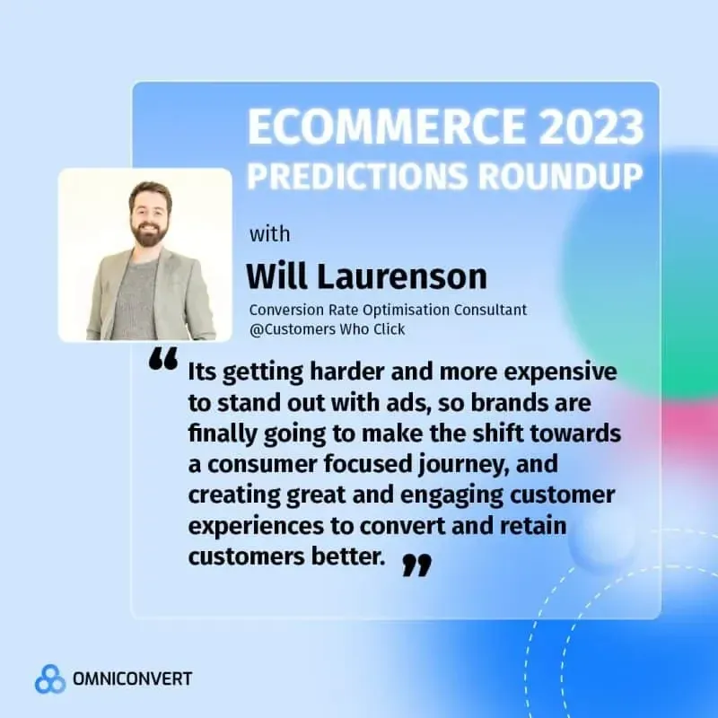 Ecommerce 2023 predictions roundup banner with quote from Will Laurenson
