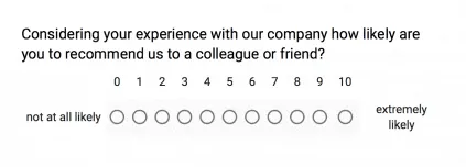 Net Promoter Score survey example showing rating scale from 0-10