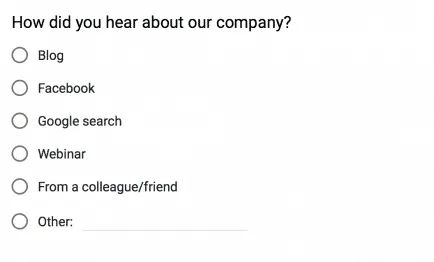 Multiple choice question example asking how customers heard about the company