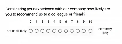 A customer satisfaction survey question inquiring about whether you would recommend a colleague or friend.